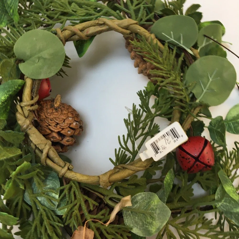Pine Mini Wreath‎ with cones and jingle bells Rustic Holiday 8